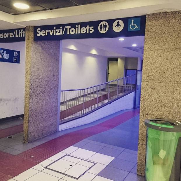 Rome Train station, toilet sign. Stazioni termini Roma Italy.