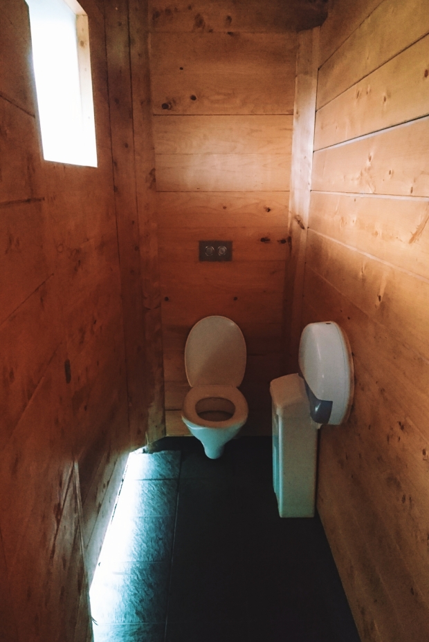 Muriwai Heads public toilets, interior, stall